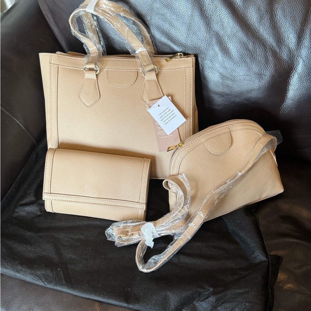 JustFab Tan Women's Tote Bag Set